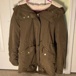 Olive Green Winter Jacket with Sherpa inside
